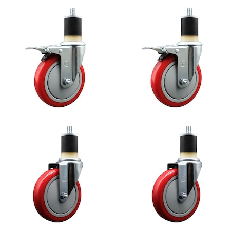 Service Caster 5'' SS Red Poly Swivel 1-7/8'' Expanding Stem Caster Set 2 Total Lock Brakes, 4PK SCC-SSEXTTL20S514-PPUB-RED-2-S-2-178